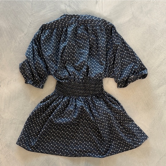 Rebecca Taylor Navy Blue Floral Long Sleeve x Material Smocked Waist Mini Dress - Picture 5 of 12